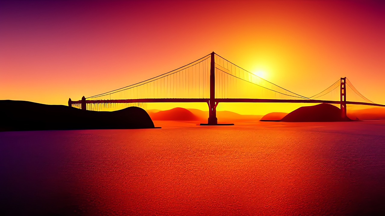 日落, 金门大桥, 湾