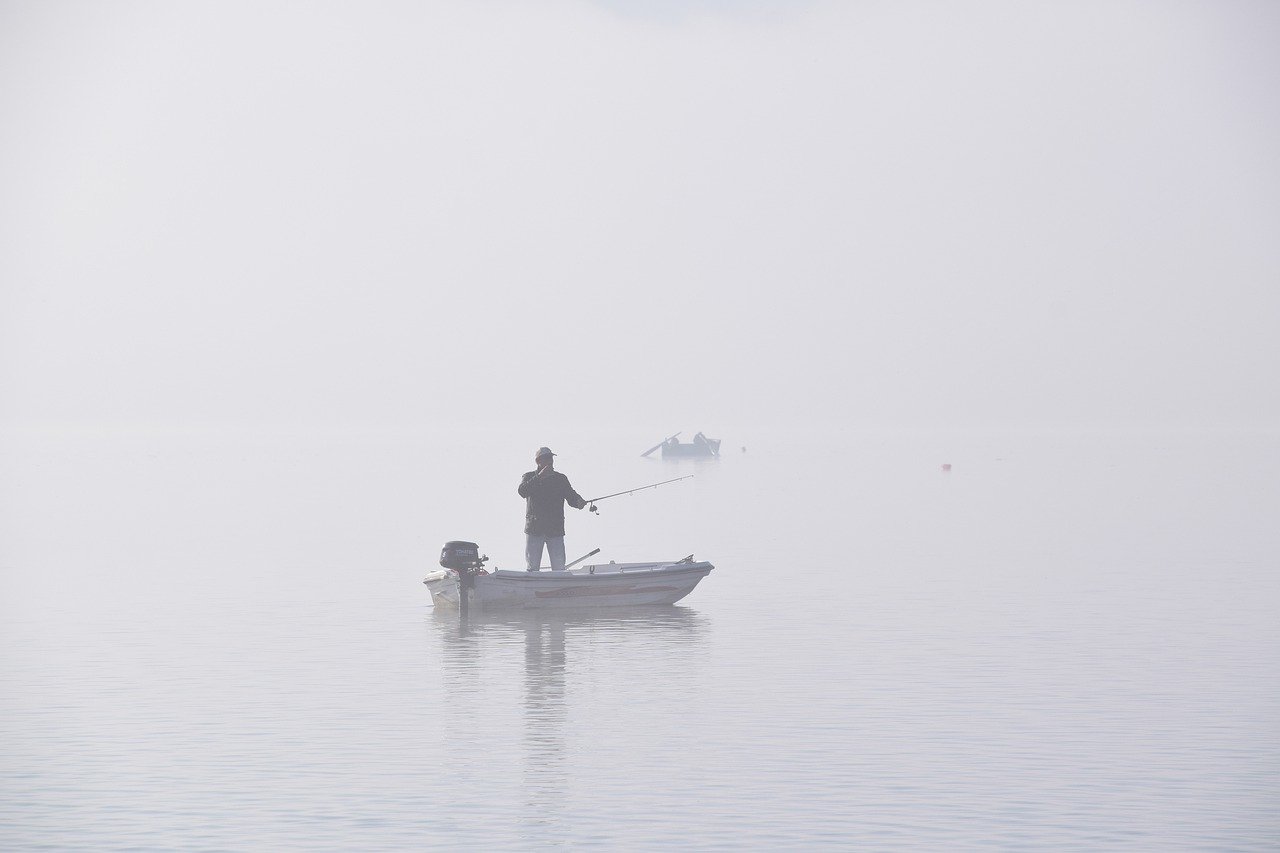 湖, 钓鱼, 雾