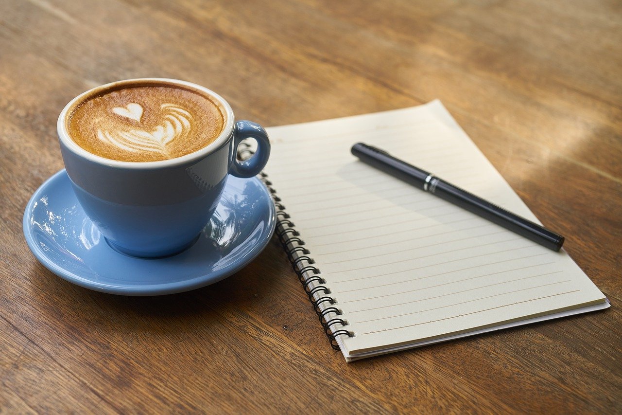 咖啡, 笔, 笔记本