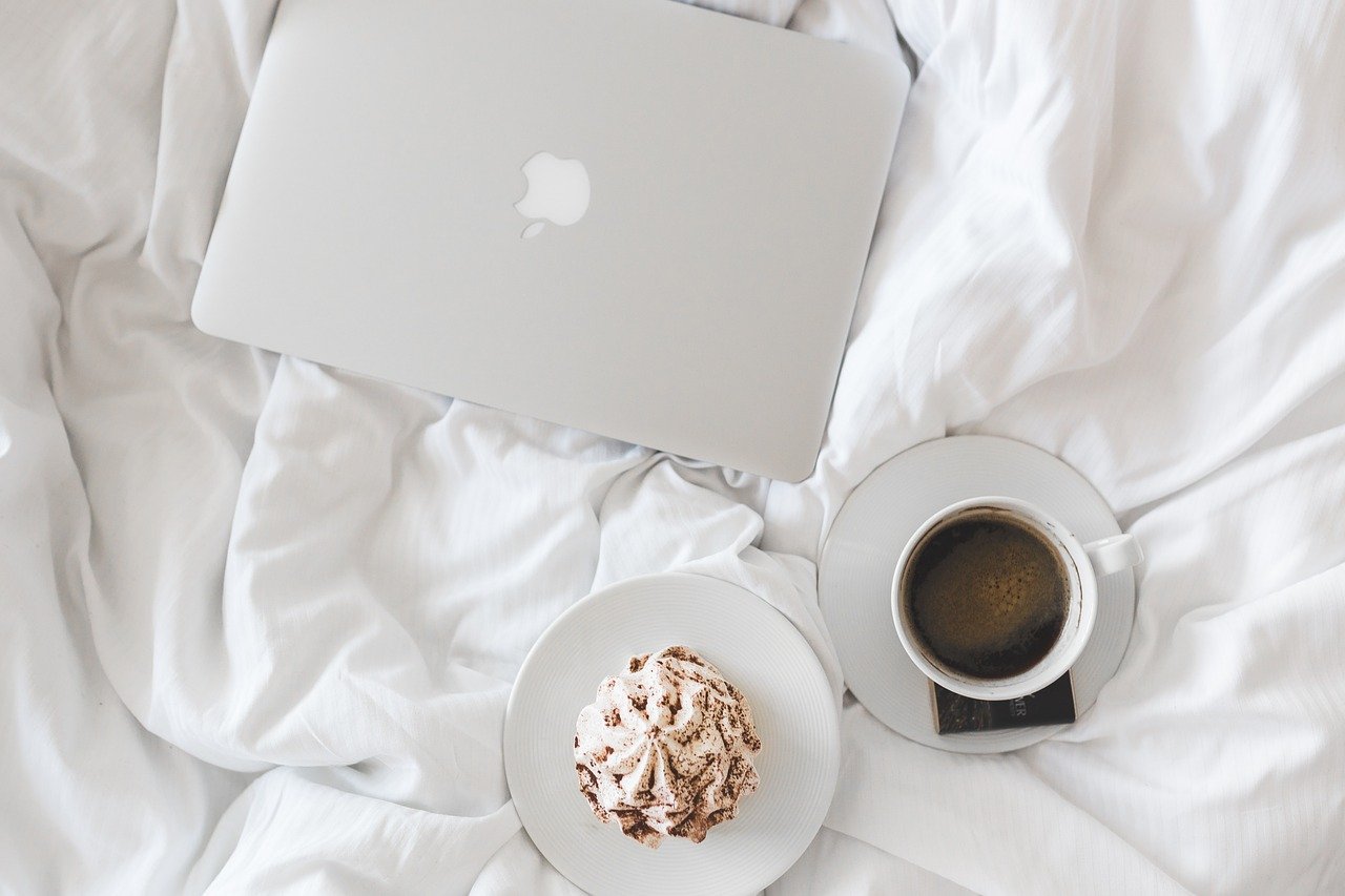 咖啡, 杯, macbook