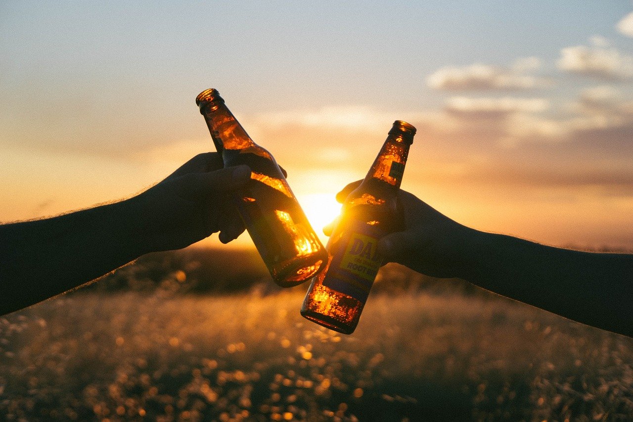 啤酒, 欢呼, 日落