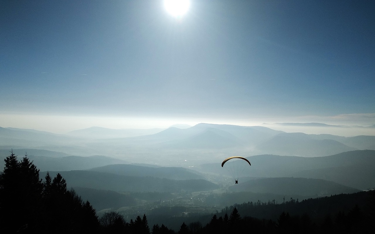 滑翔伞, 山, 雾