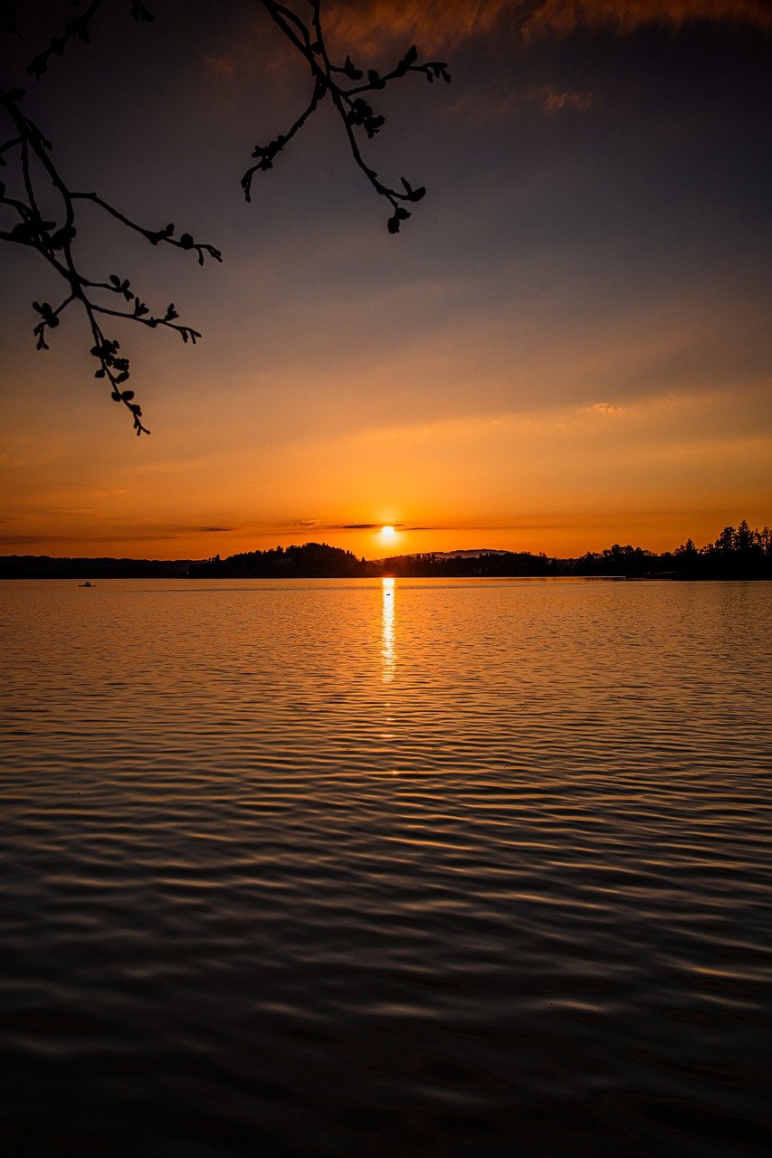 湖, 日出, 日落