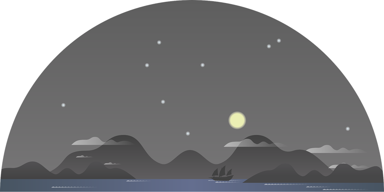 山, 夜, 景观