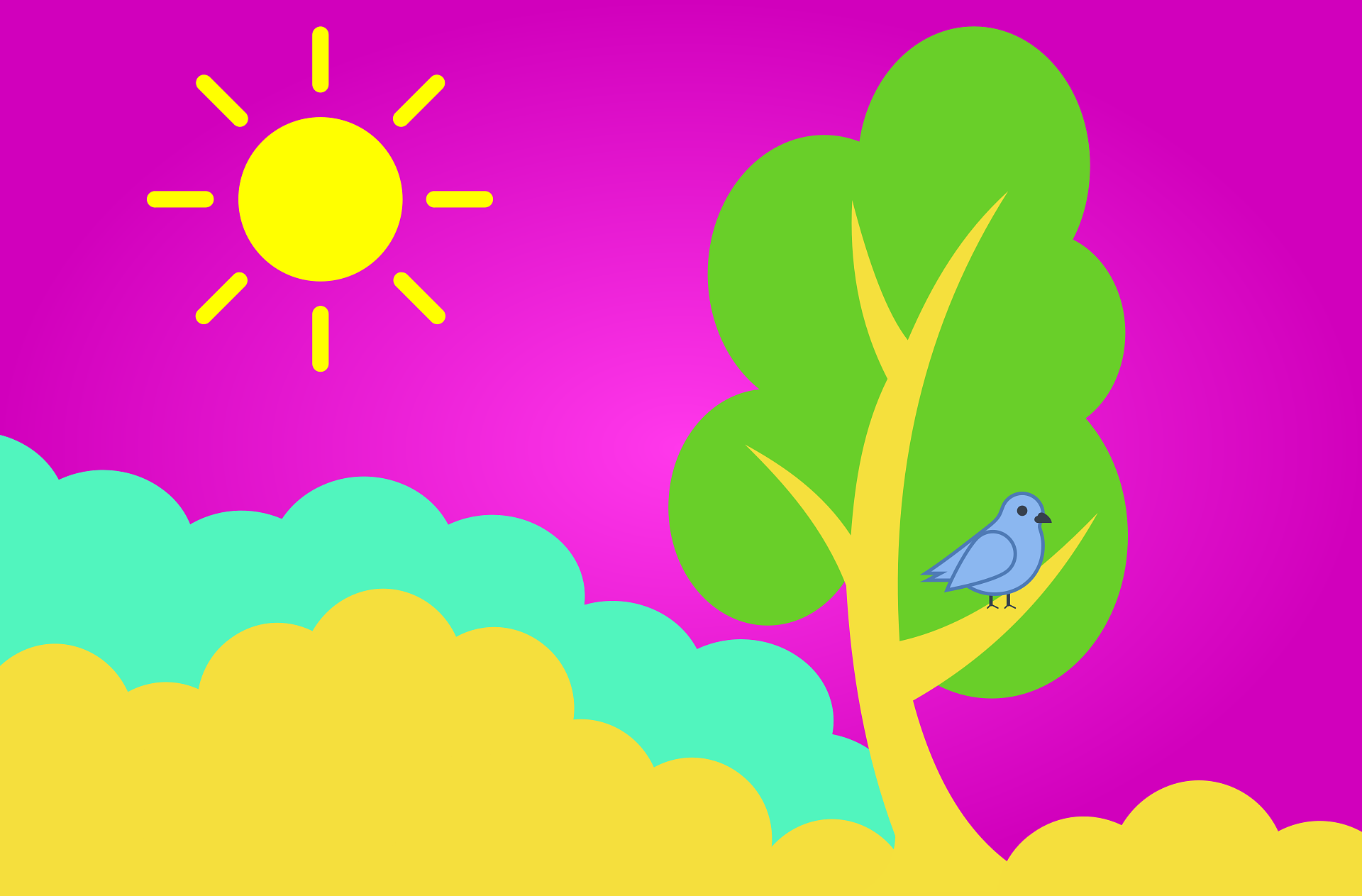 树, 鸟, 太阳