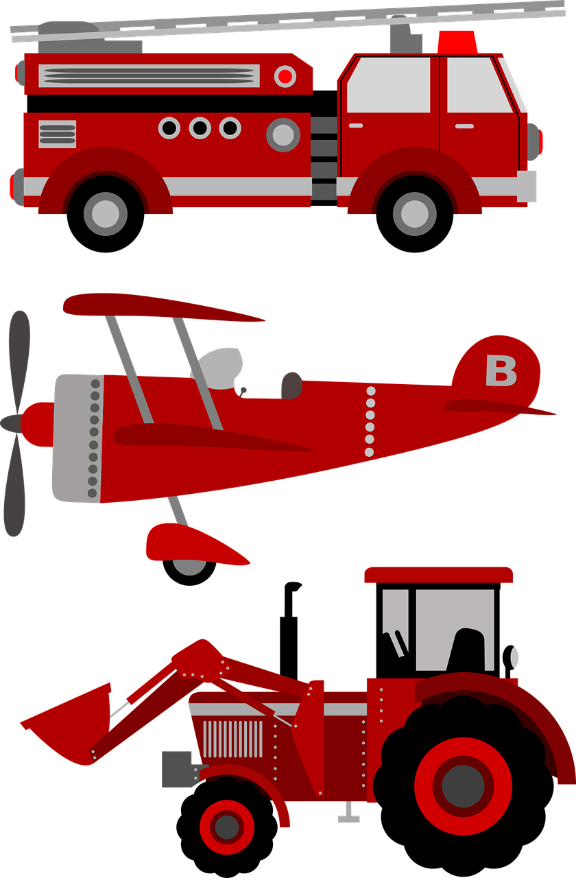 firetruck, 飞机, 拖拉机