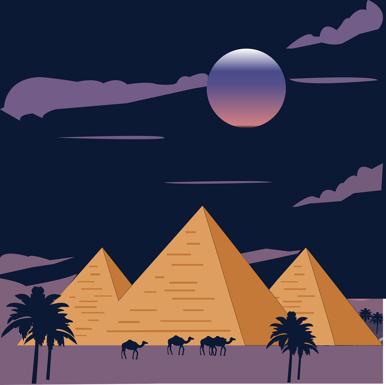 金字塔, 埃及, 夜