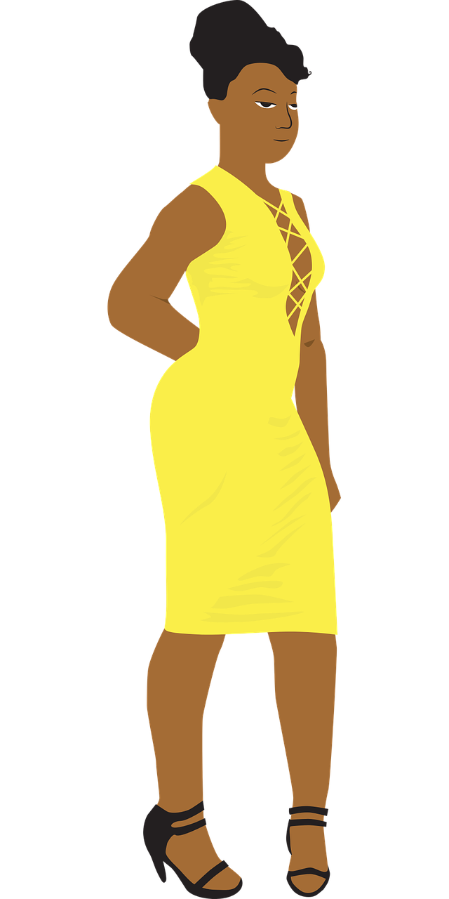 黑人妇女在一个黄色的衣服, 性感的女人, svg文件