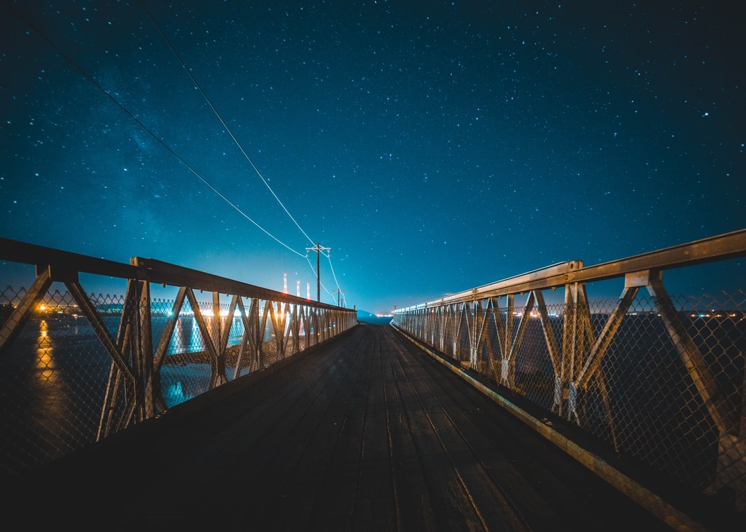 木桥,棕色,蓝天,夜晚