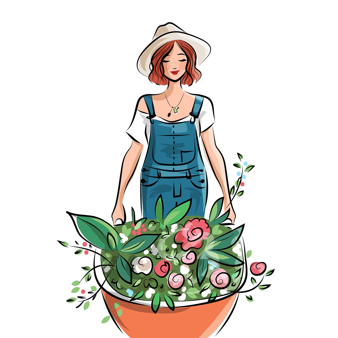 女子, 鲜花, 园艺