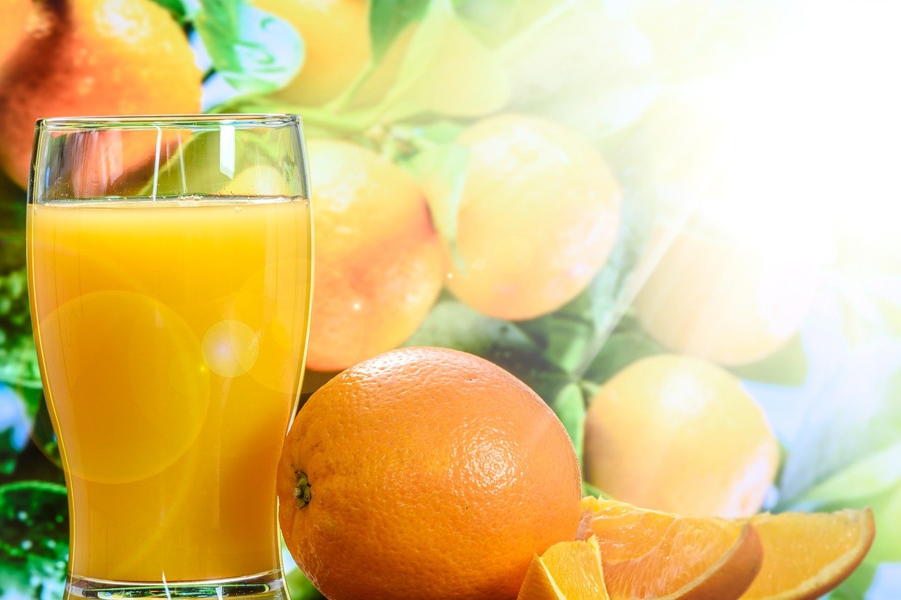 橙汁, 杯, 树
