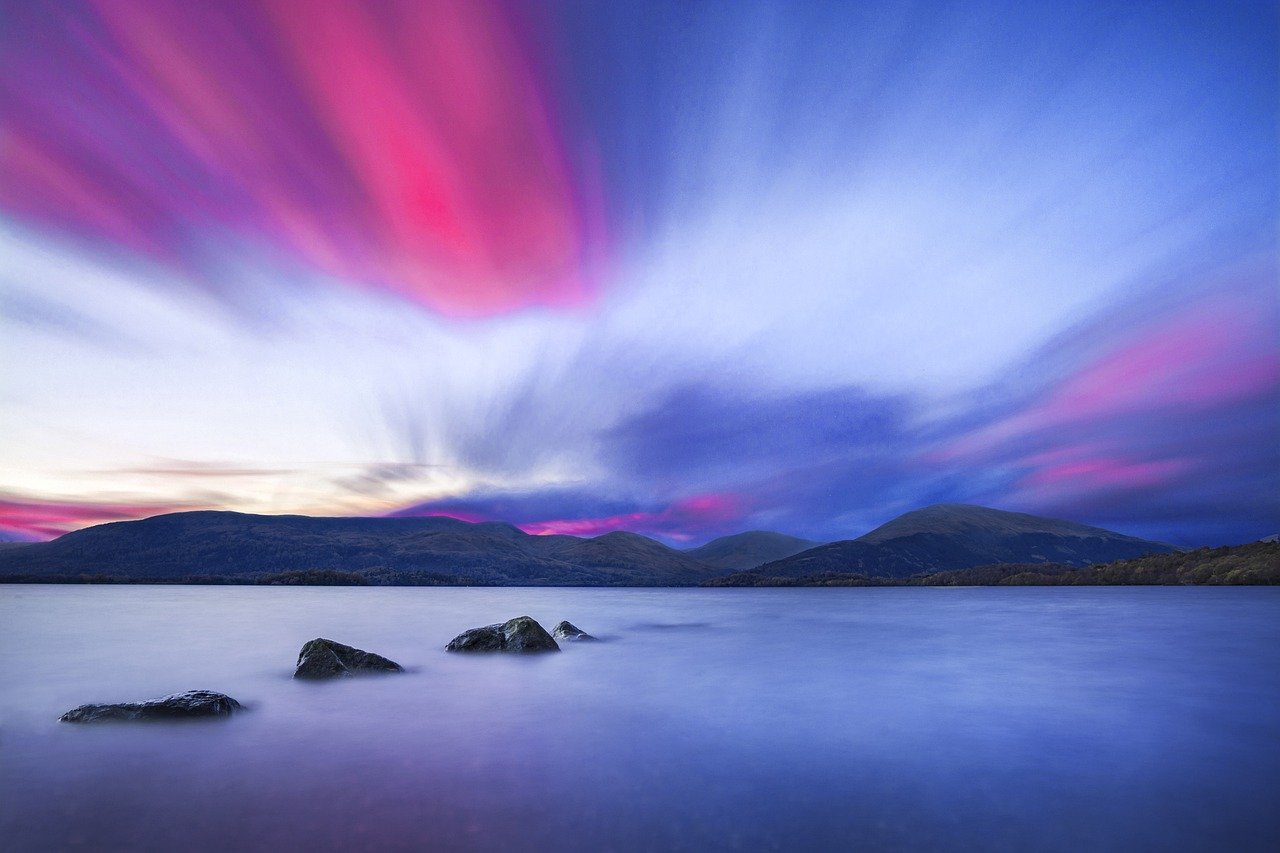 苏格兰, 湖, 日落